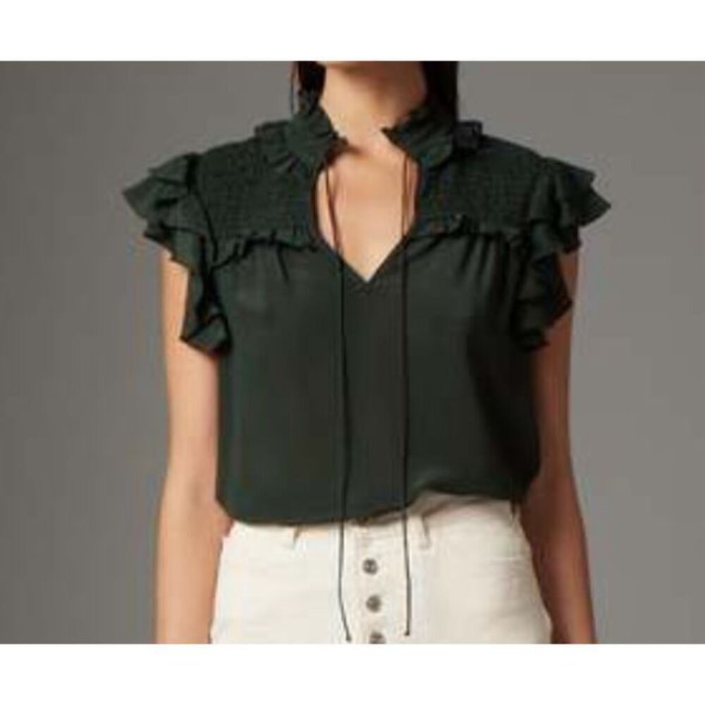 Gilner Farrar Womens Black Short Flutter Ruffle Sleeves Sienna Blouse Small